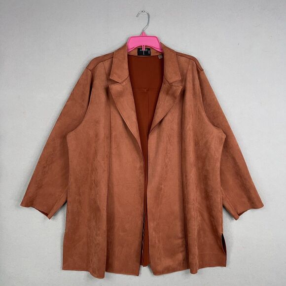 Tahari Jackets & Blazers - Tahari Jacket Womens 2X Brown Faux Suede Open Soft Minimal Quiet Luxury Autumn